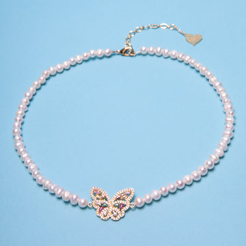 Pearl Rainbow Butterfly Necklace