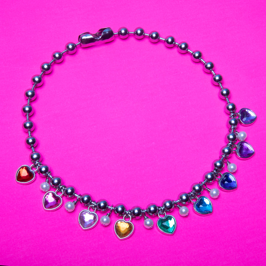 Ball Chain Pearl Heart Necklace