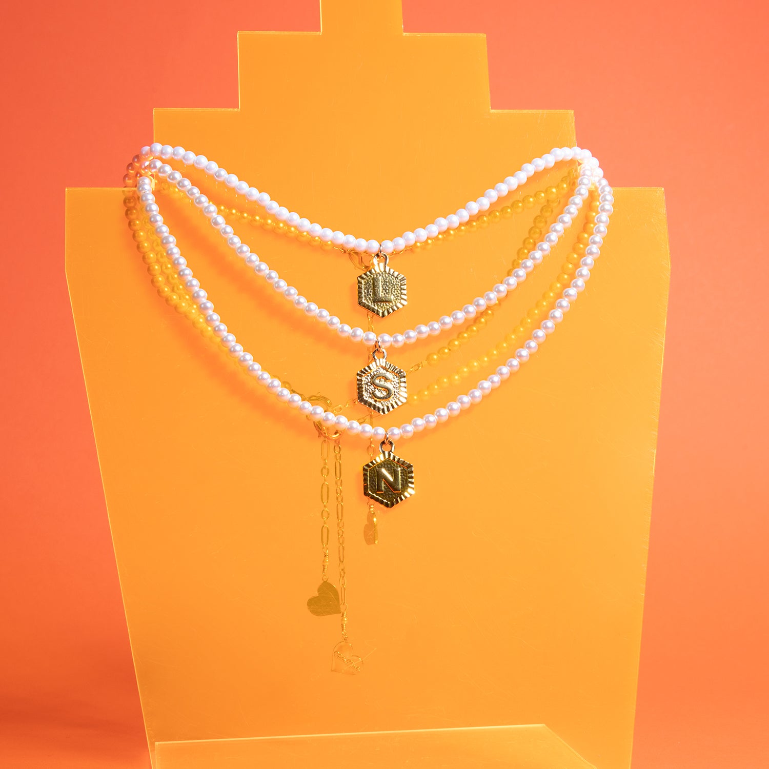 Pearl Hexagon Letter Necklace