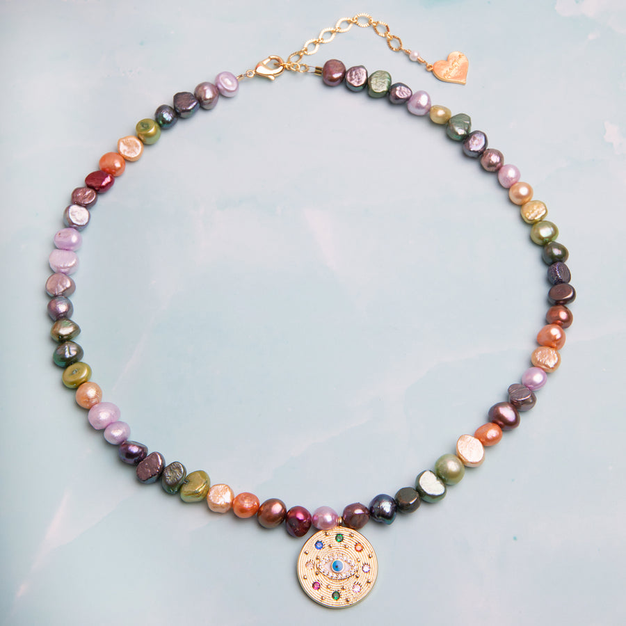 Multicolor Pearl Eyes On Me Necklace