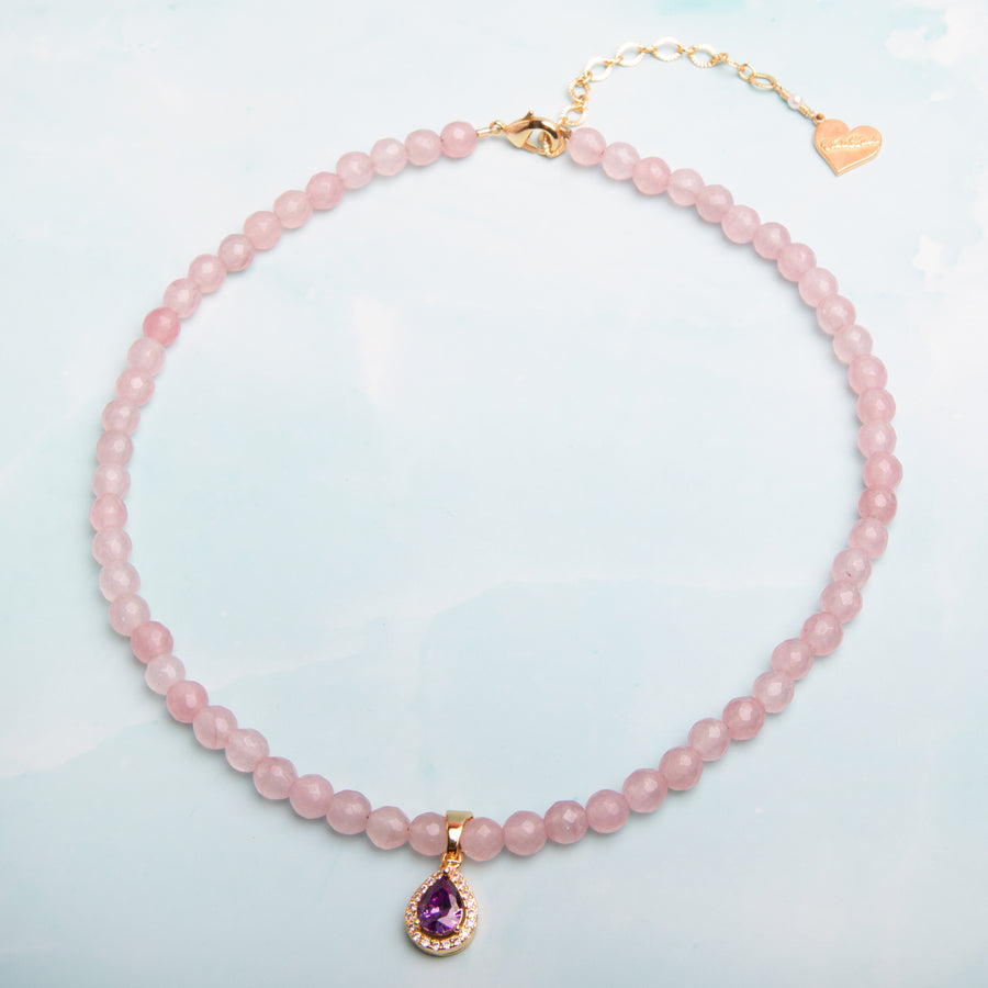Rose Quartz Purple Teardrop Necklace