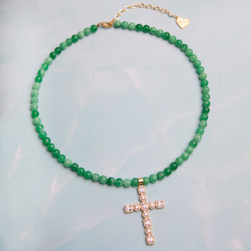 Smooth Jade Crystal Cross Necklace