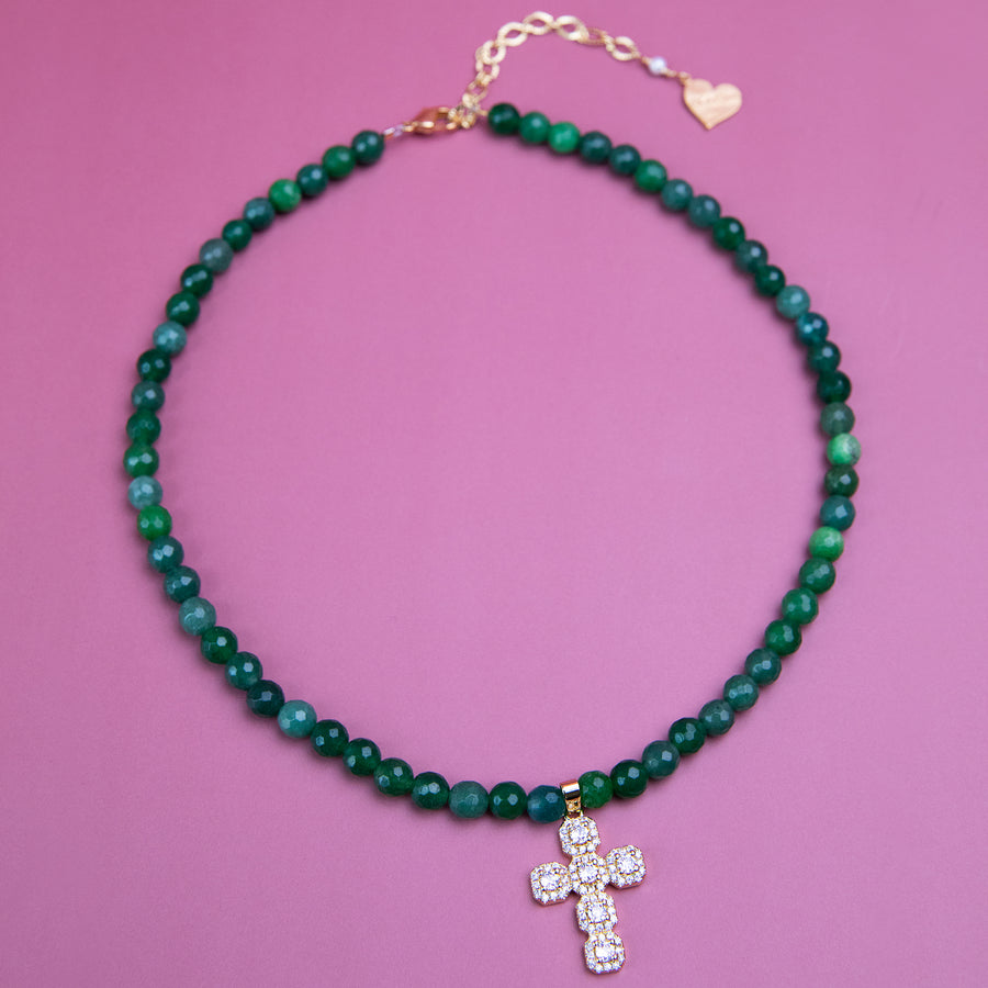 Jade Crystal Cross Necklace