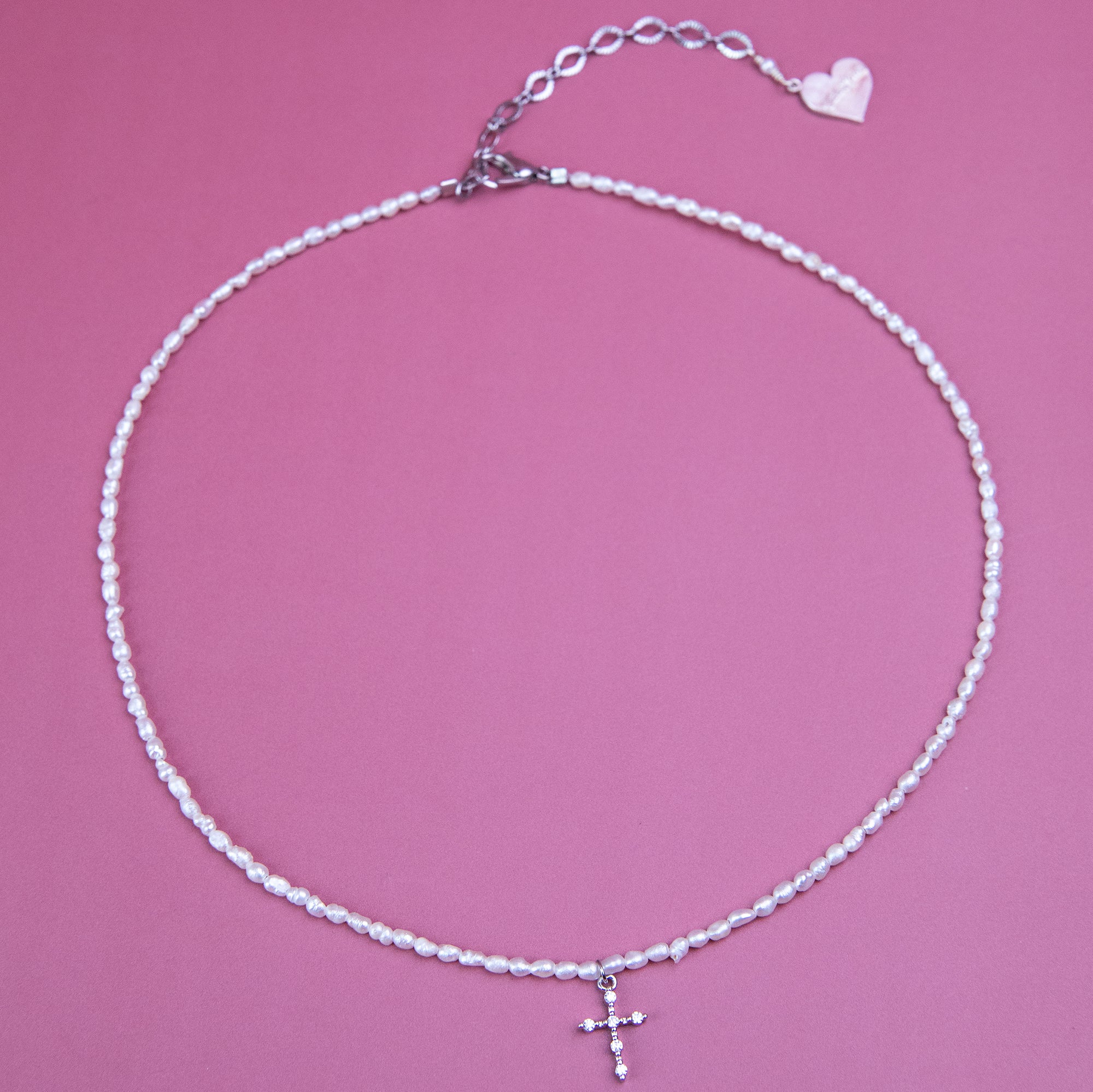 Mini Pearl Cross Necklace