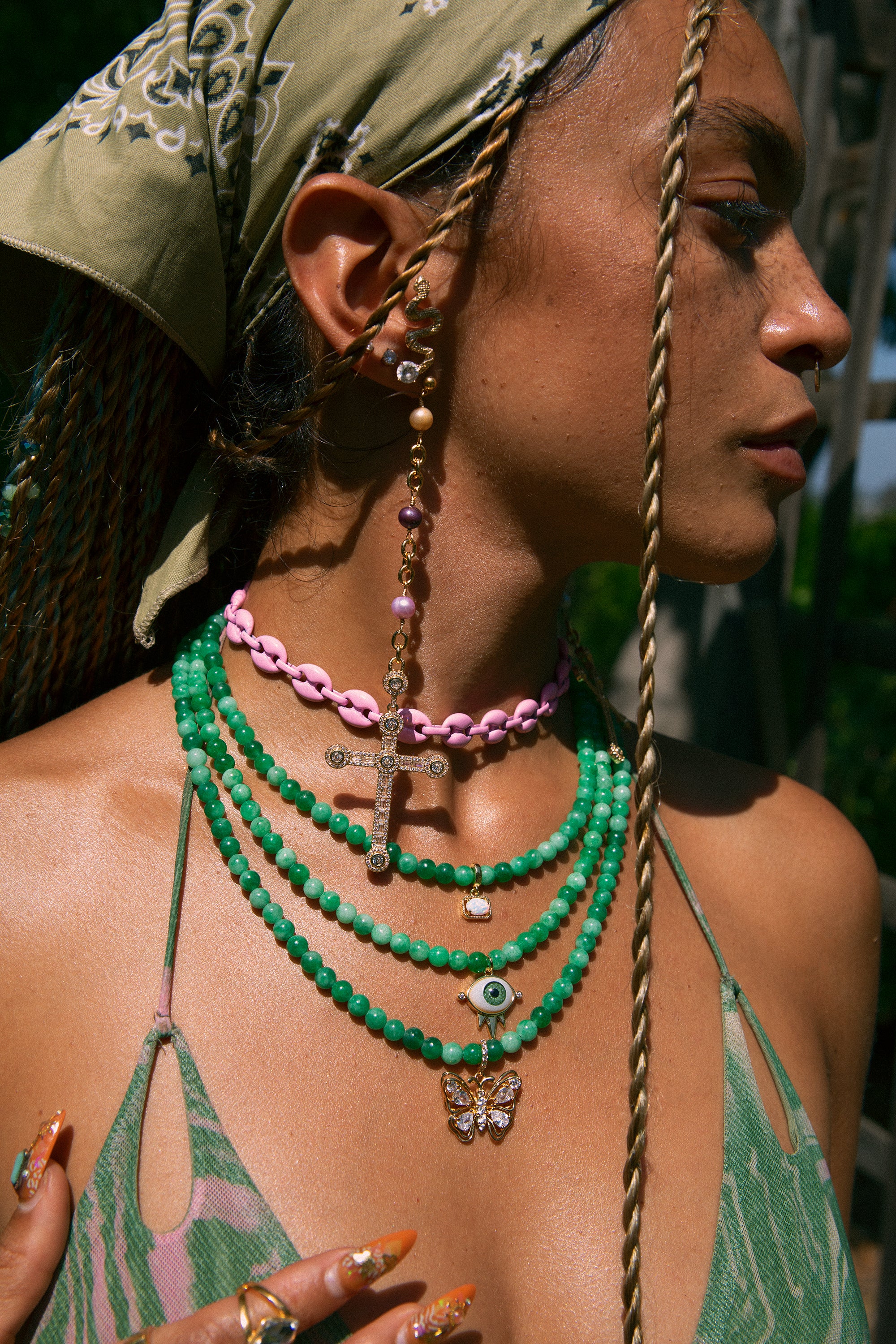 Multicolor Pearl Cross Earrings