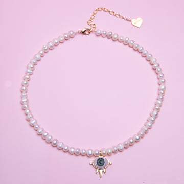 Pearl Evil Eye Charm Necklace