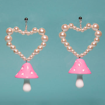 Pearl Heart Mushroom Earrings