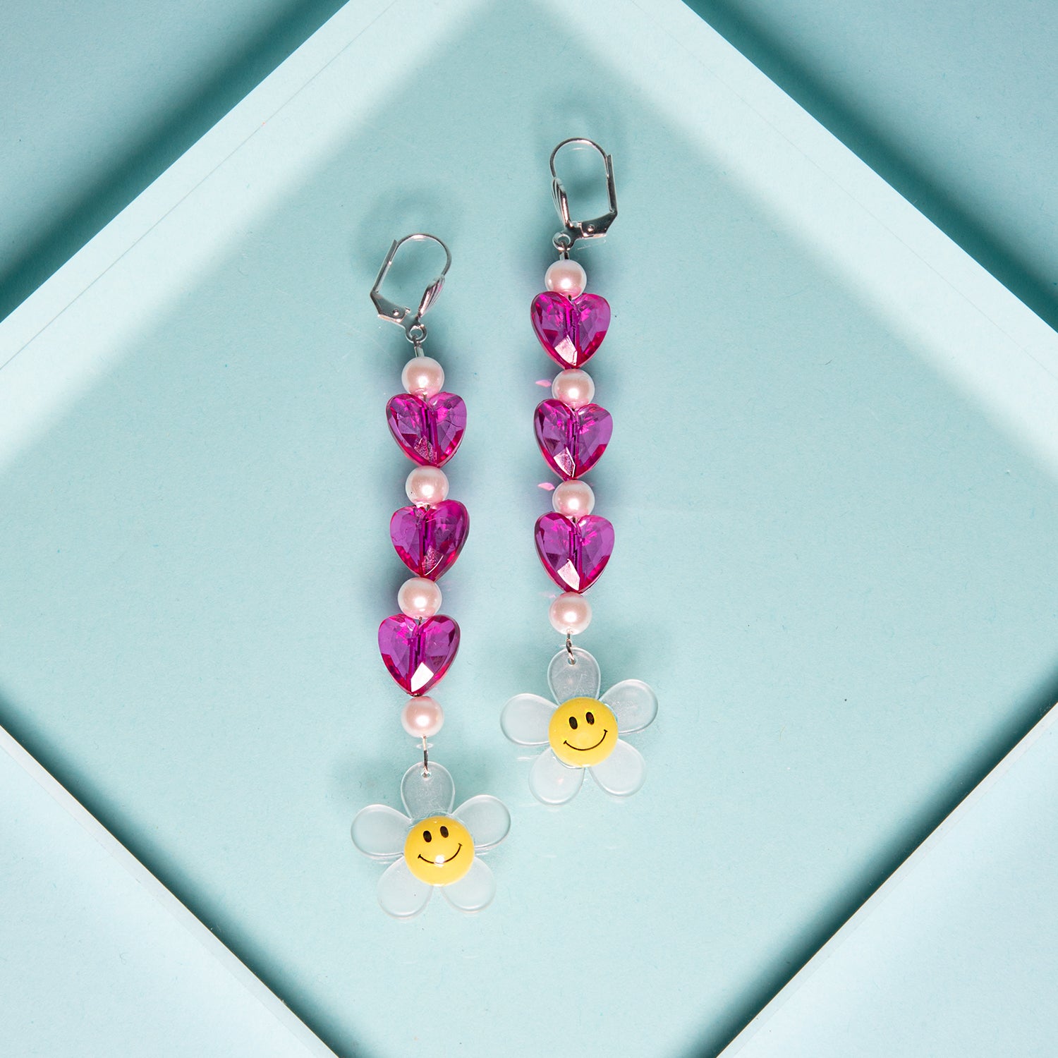 Pearl Heart Smiley Earrings