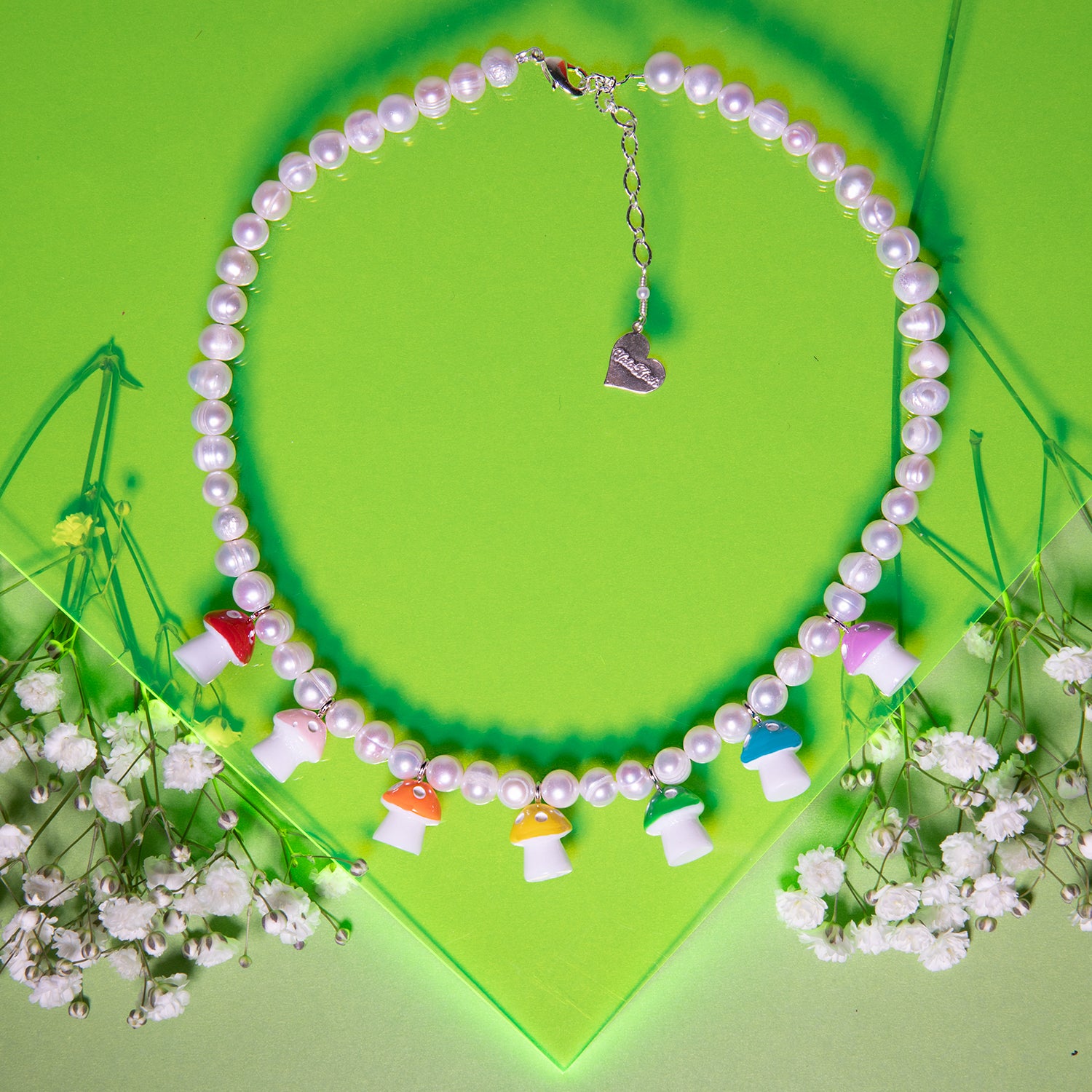 Pearl Rainbow Mushroom Necklace