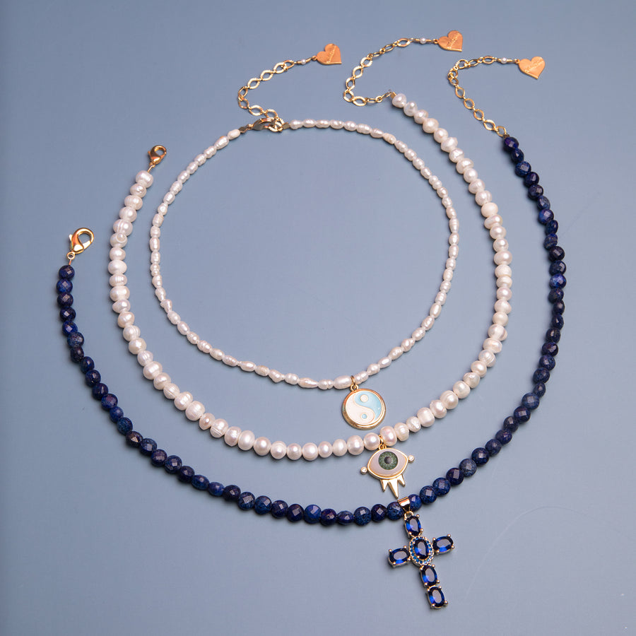 Lapis Blue Cross Necklace