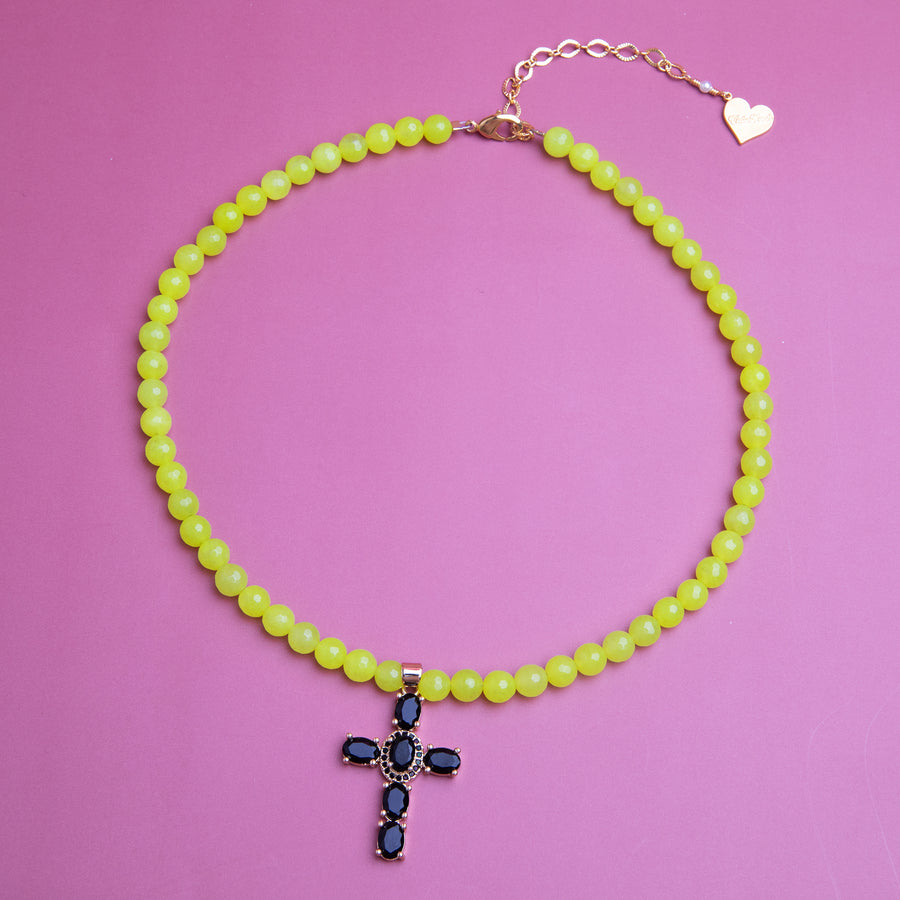 Neon Jade Black Cross Necklace