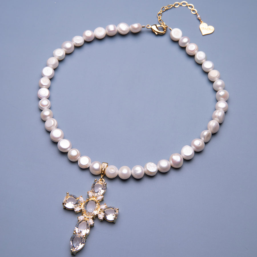 Pearl XL Cross Necklace