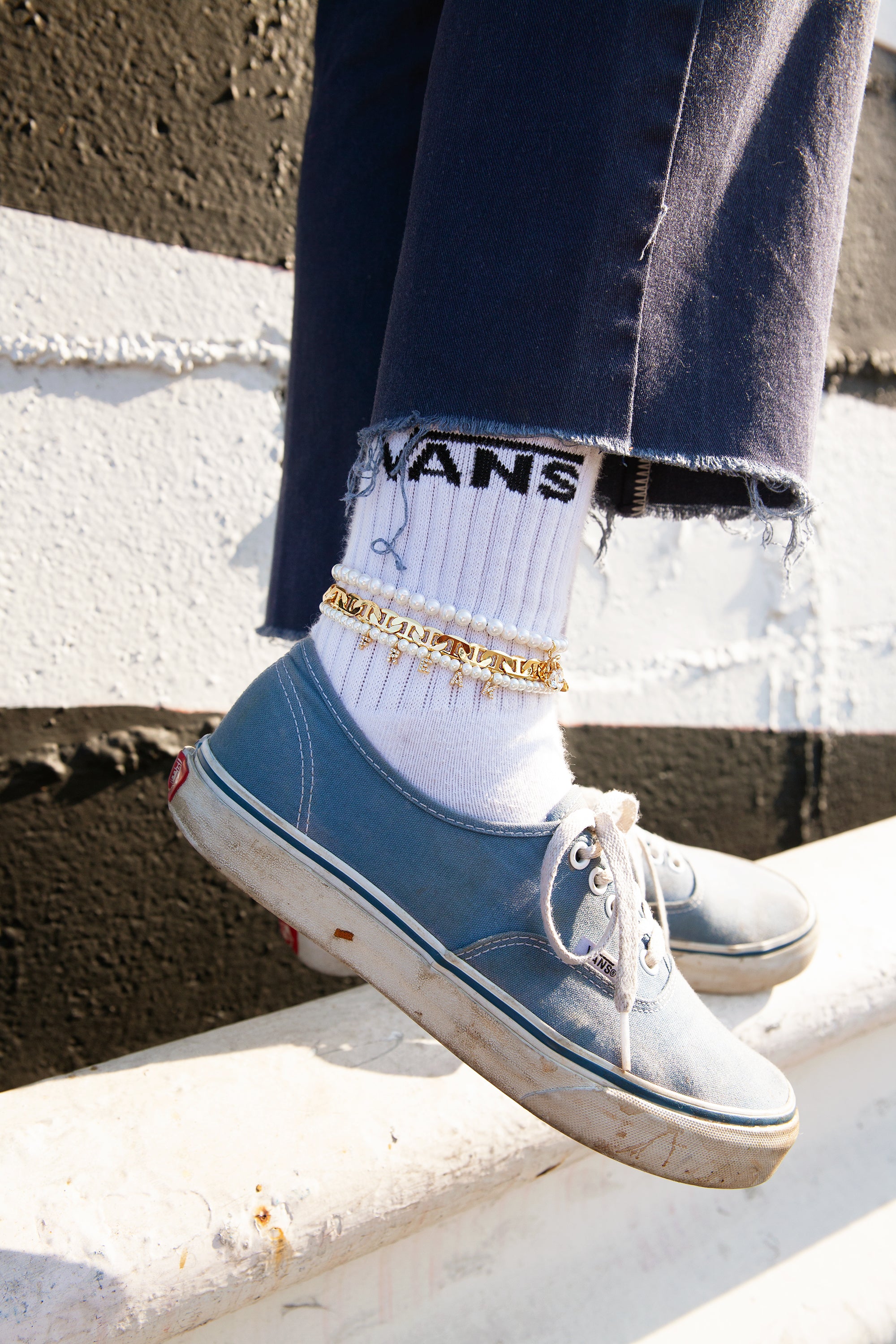 Pearl Custom Word Anklet