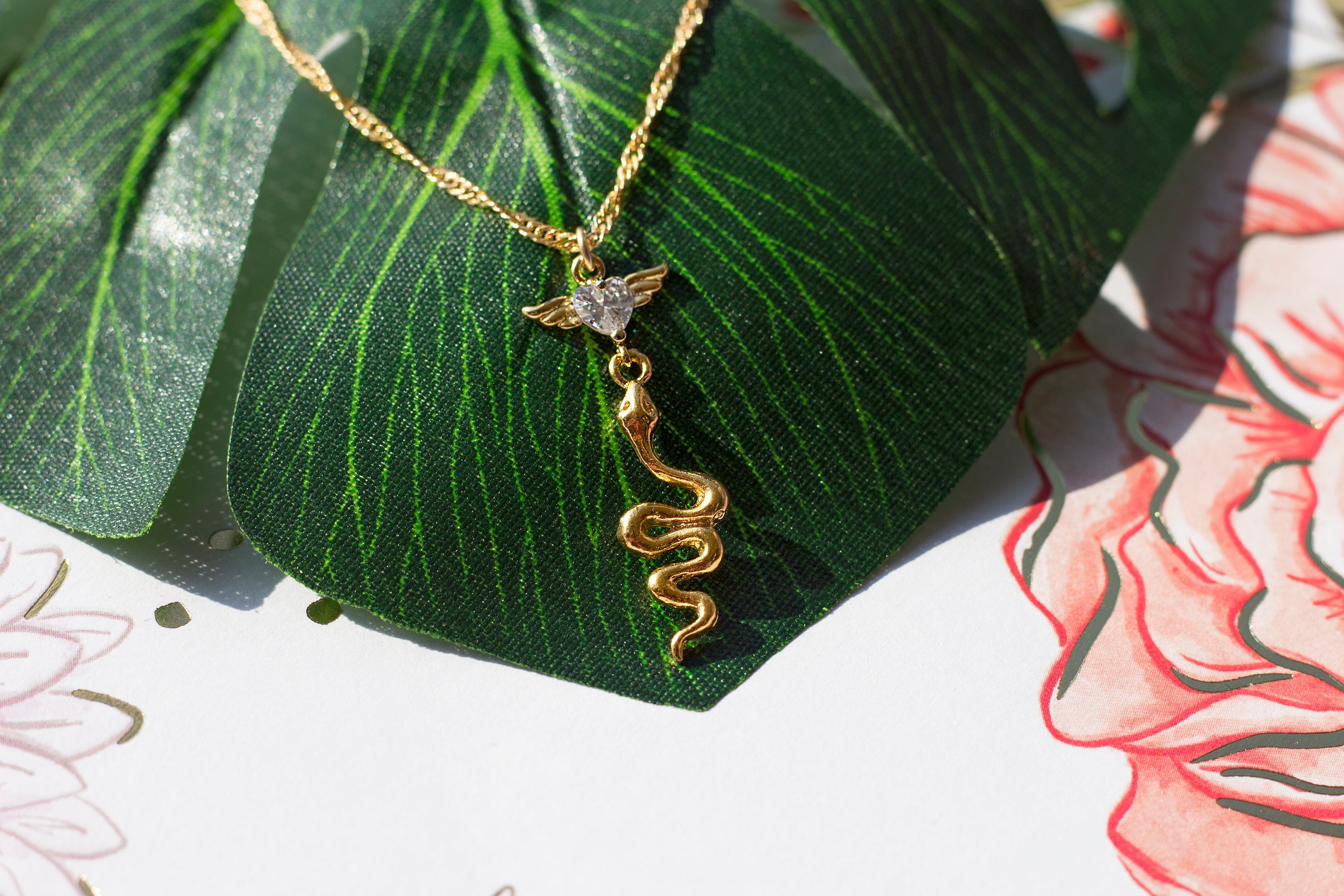 Snake Heart Charm Necklace