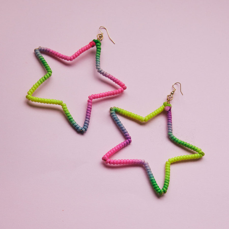 Neon Rainbow Star Hoop Earrings