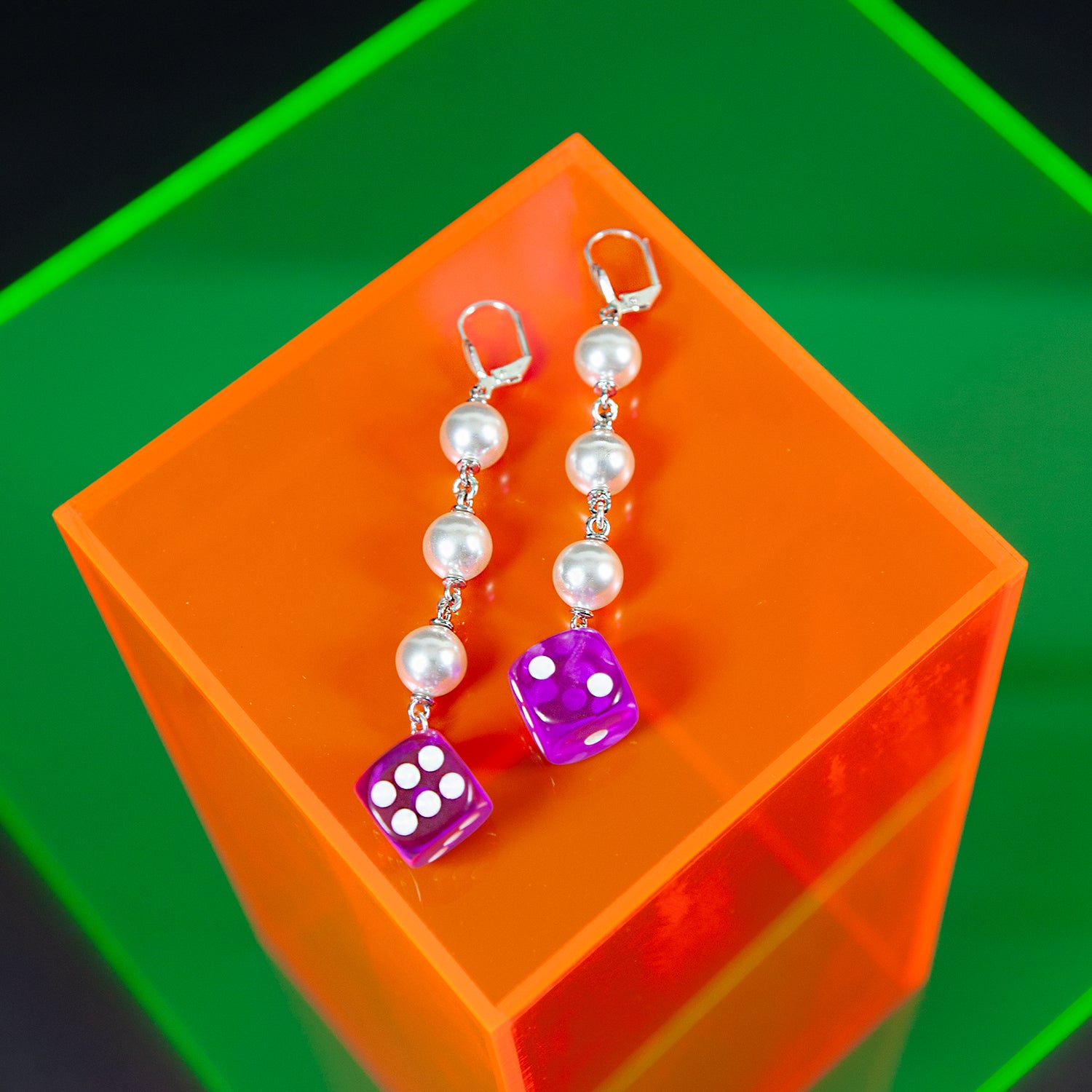 Pearl Transparent Dice Earrings
