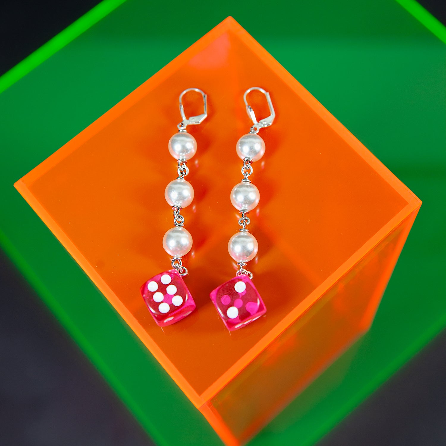 Pearl Transparent Dice Earrings