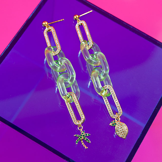 Palm Tree Lemon Mismatch Earrings