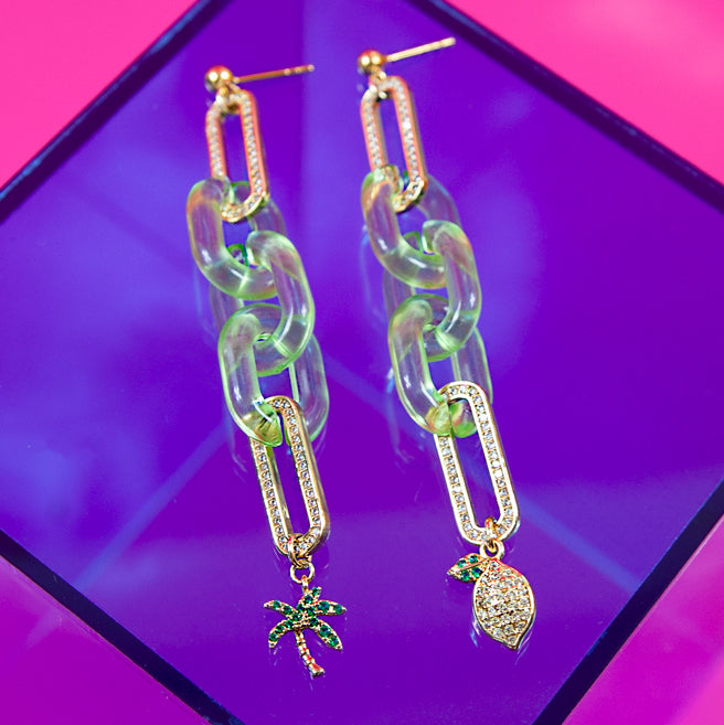 Palm Tree Lemon Mismatch Earrings