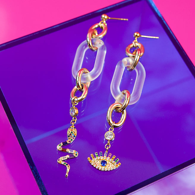 Rainbow Snake Eye Mismatch Earrings