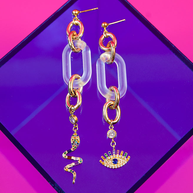 Rainbow Snake Eye Mismatch Earrings