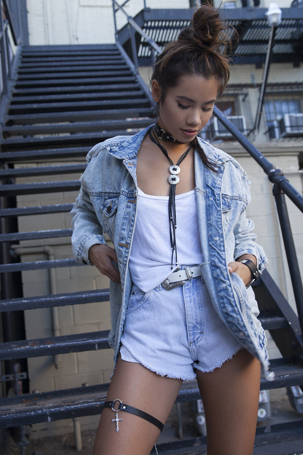 Antique Cross Leather Leg Chain