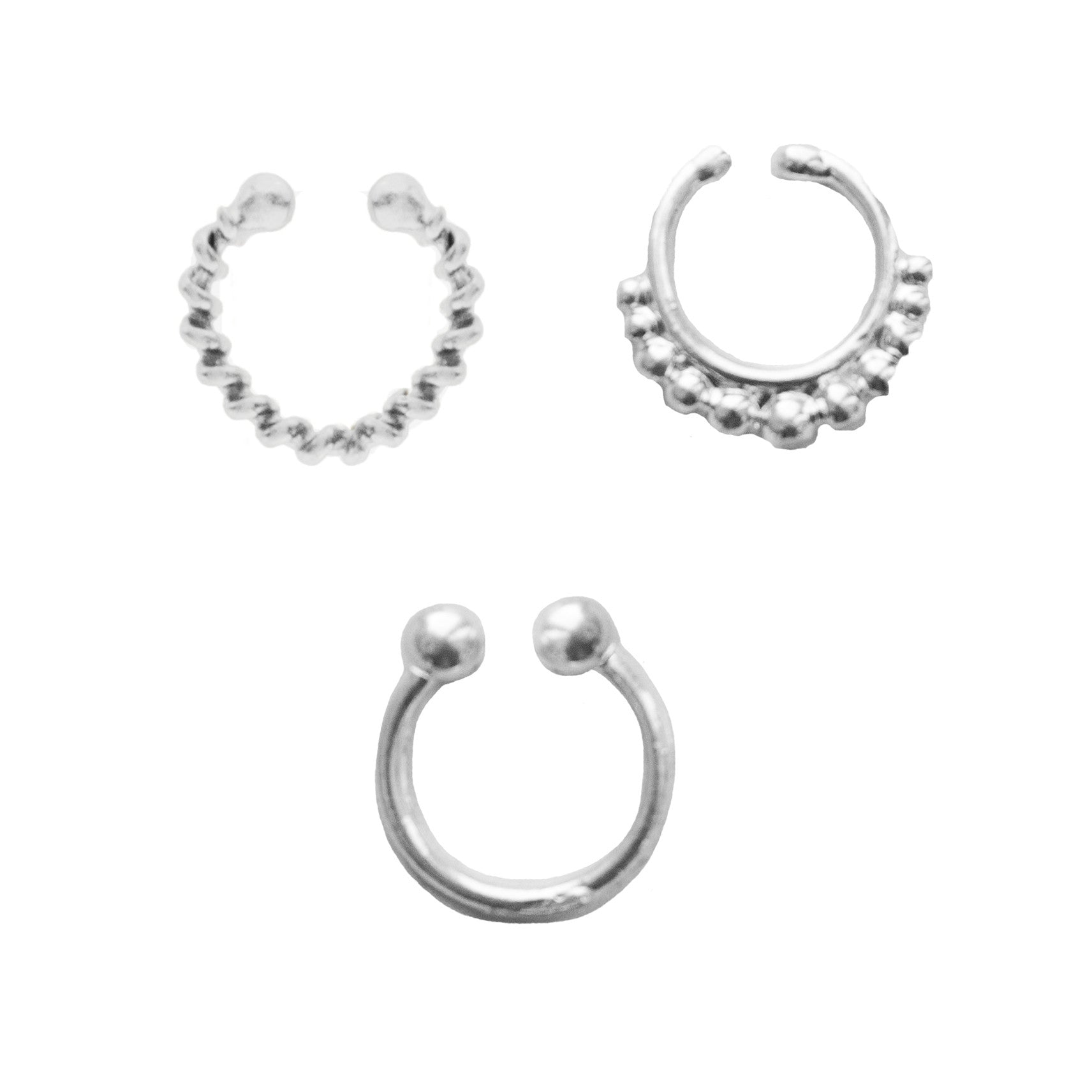 Silver Eros Faux Lip Ring Set