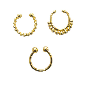 Gold Eros Faux Lip Ring Set