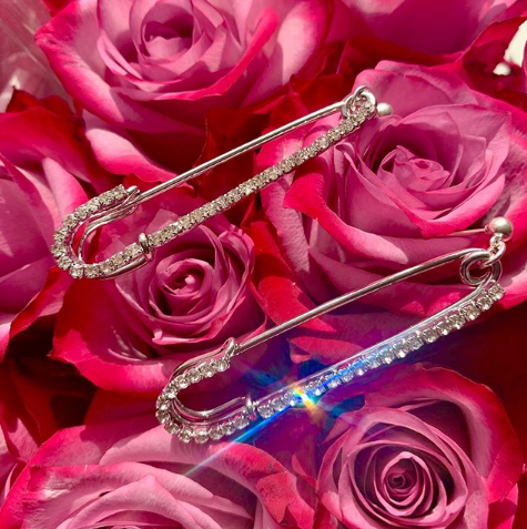 Diamond Safety Pin Earrings