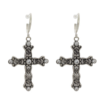 Rhinestone Cross Hoop Earrings