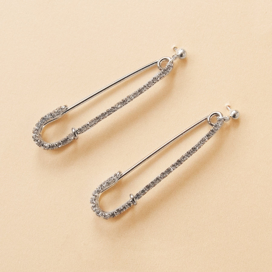 Diamond Safety Pin Earrings