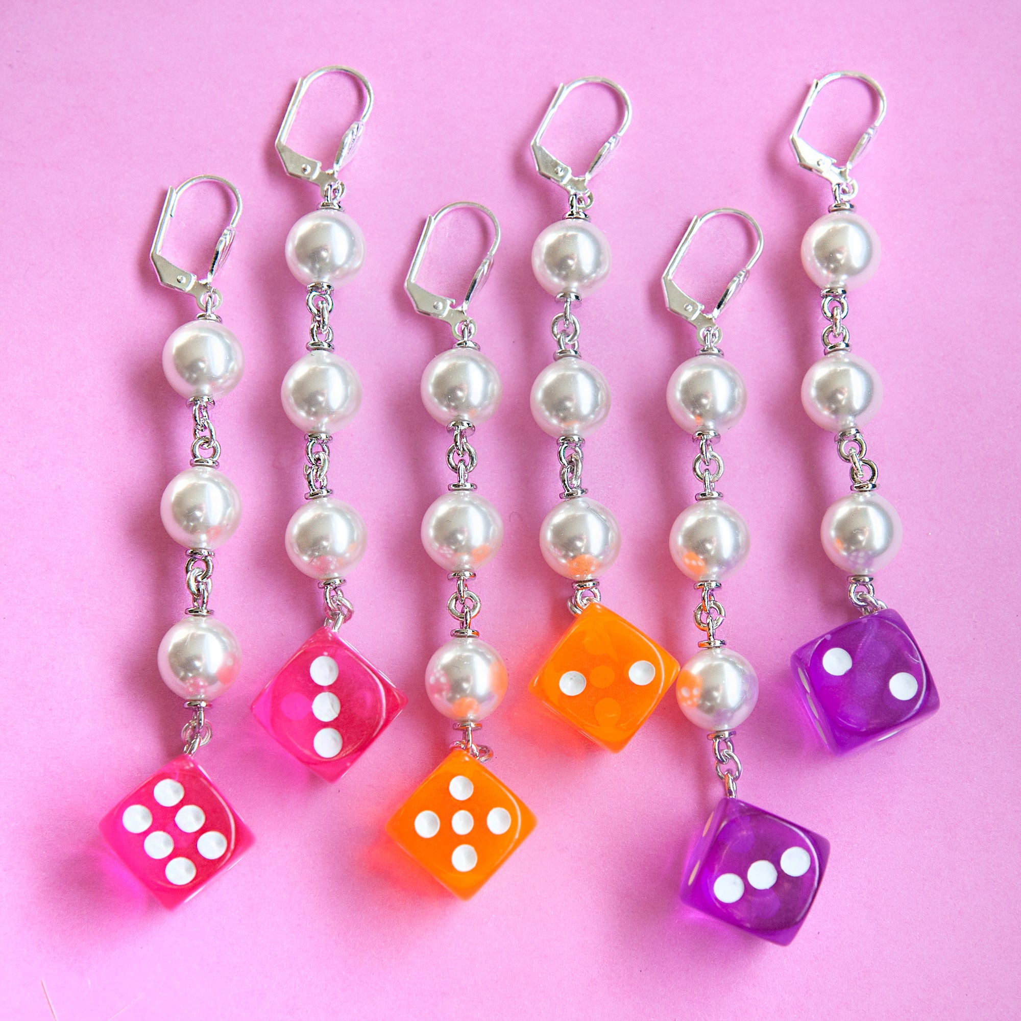 Pearl Transparent Dice Earrings
