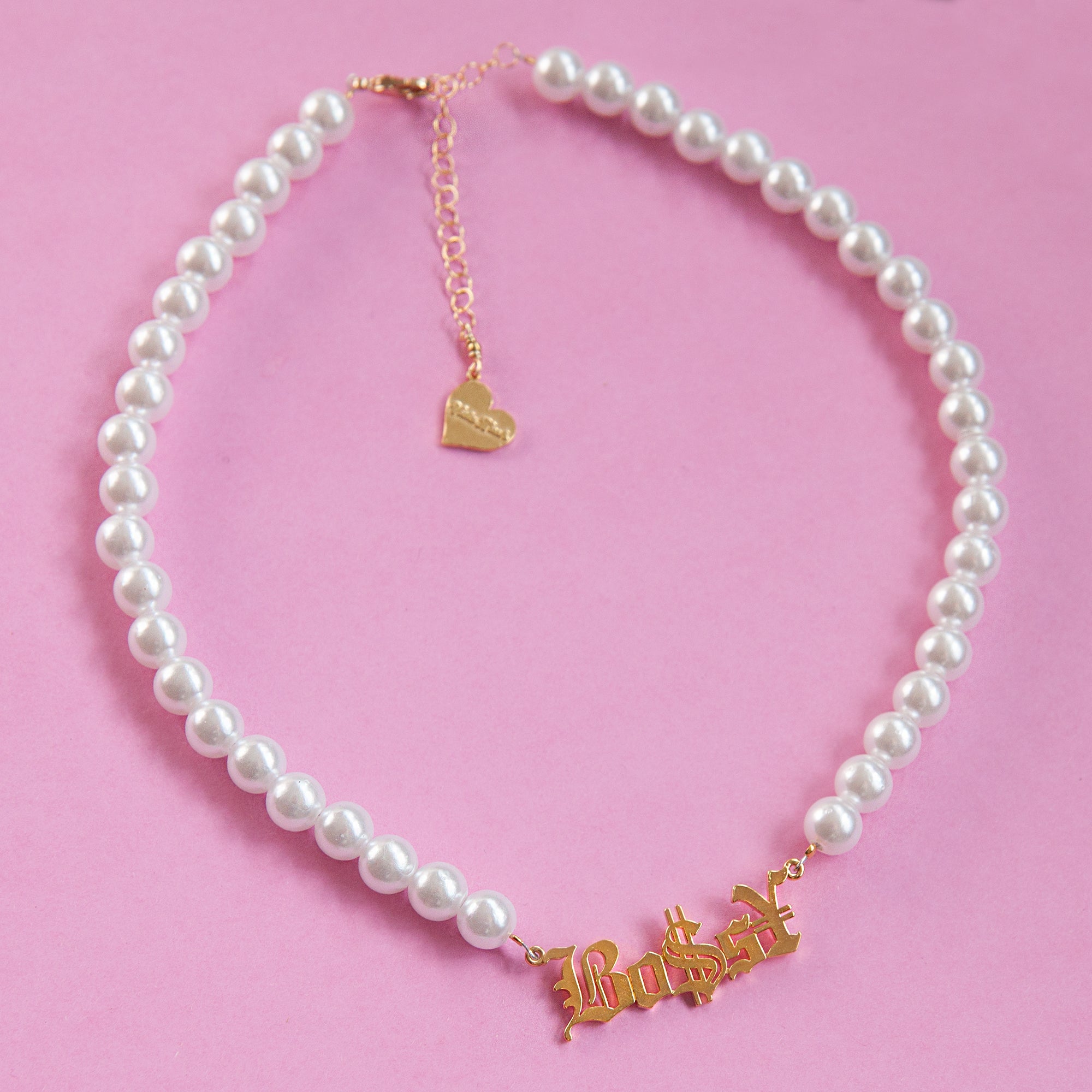 BO$S¥ Pearl Nameplate Necklace