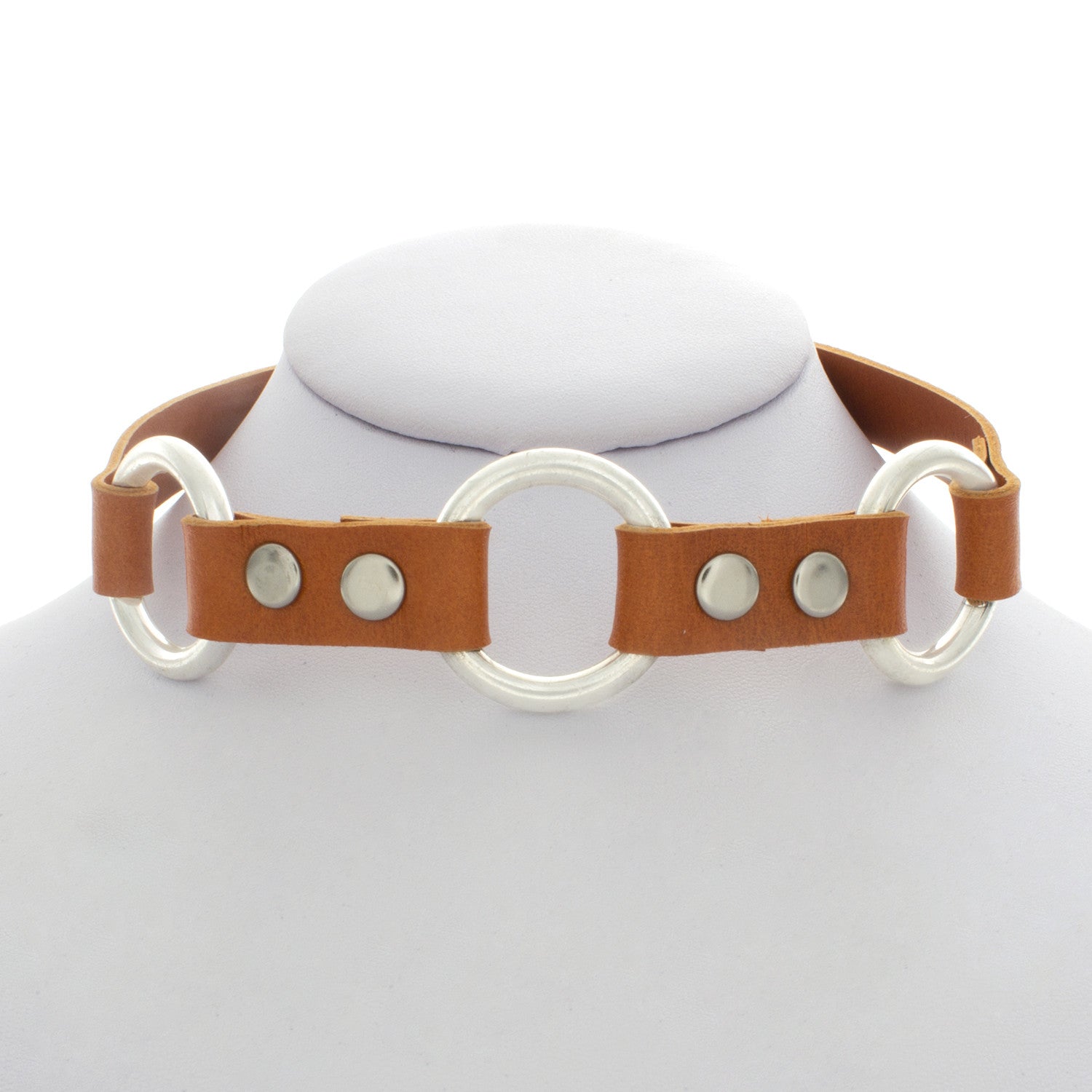 Orange Leather Three Ring Choker