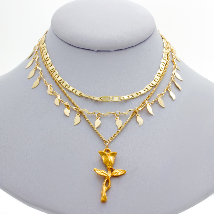 Rose Triple Chain Necklace