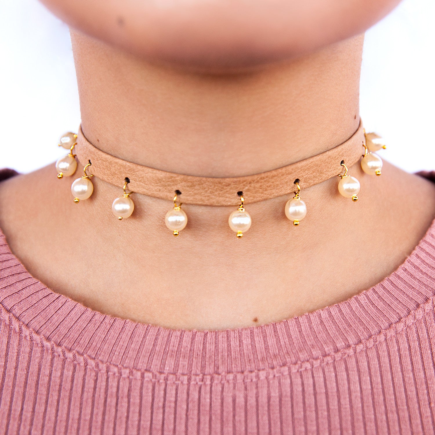Mini Pearl Ball Leather Choker
