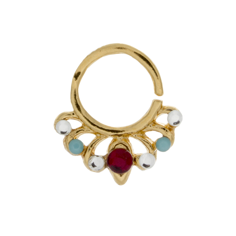 Jeweled Garnet, Clear, and Turquoise Europa Ring