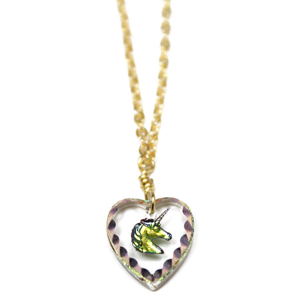 Glass Unicorn Heart Pendant Necklace